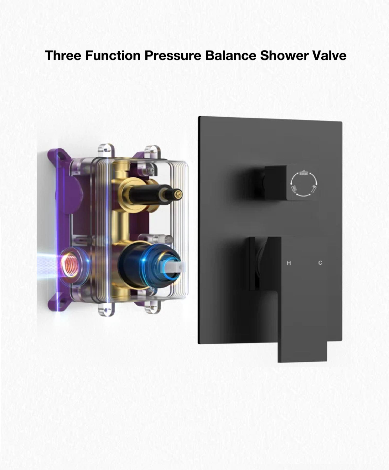 Three Function Pressure Balance Shower Valve Matte Black