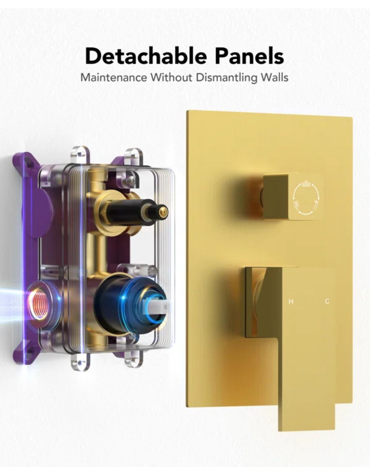 Three Function Pressure Balance Shower Valve  Brushed Gold