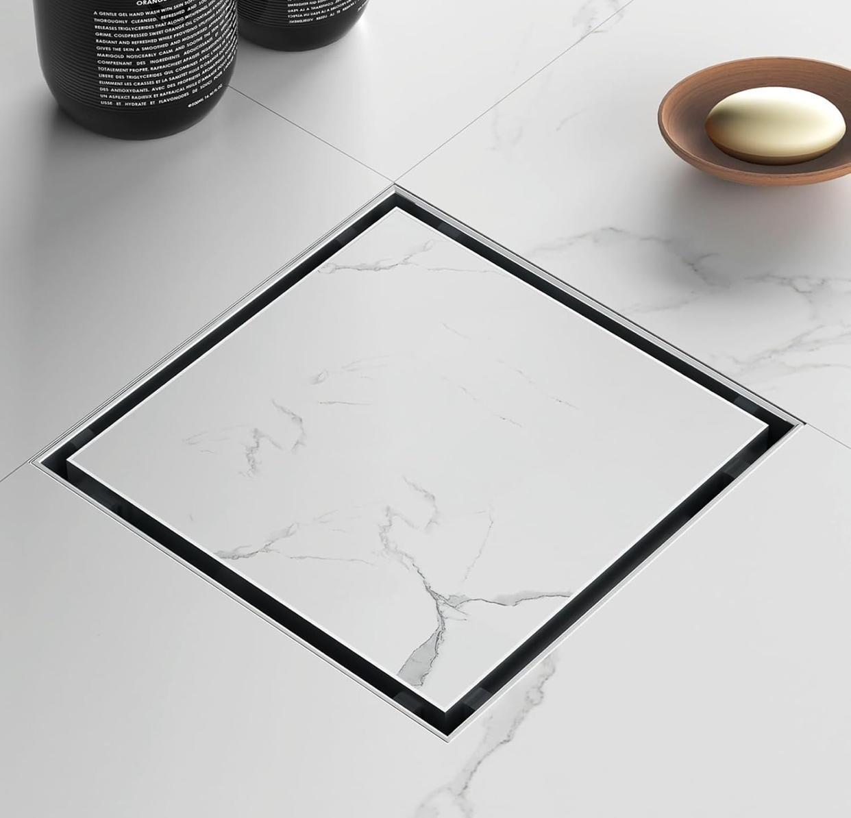 Square Shower Drain with Cover 4 Inches Brushed Nickel