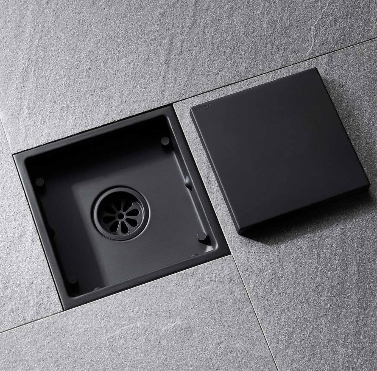 Square Shower Drain with Cover 4 Inches Matte Black