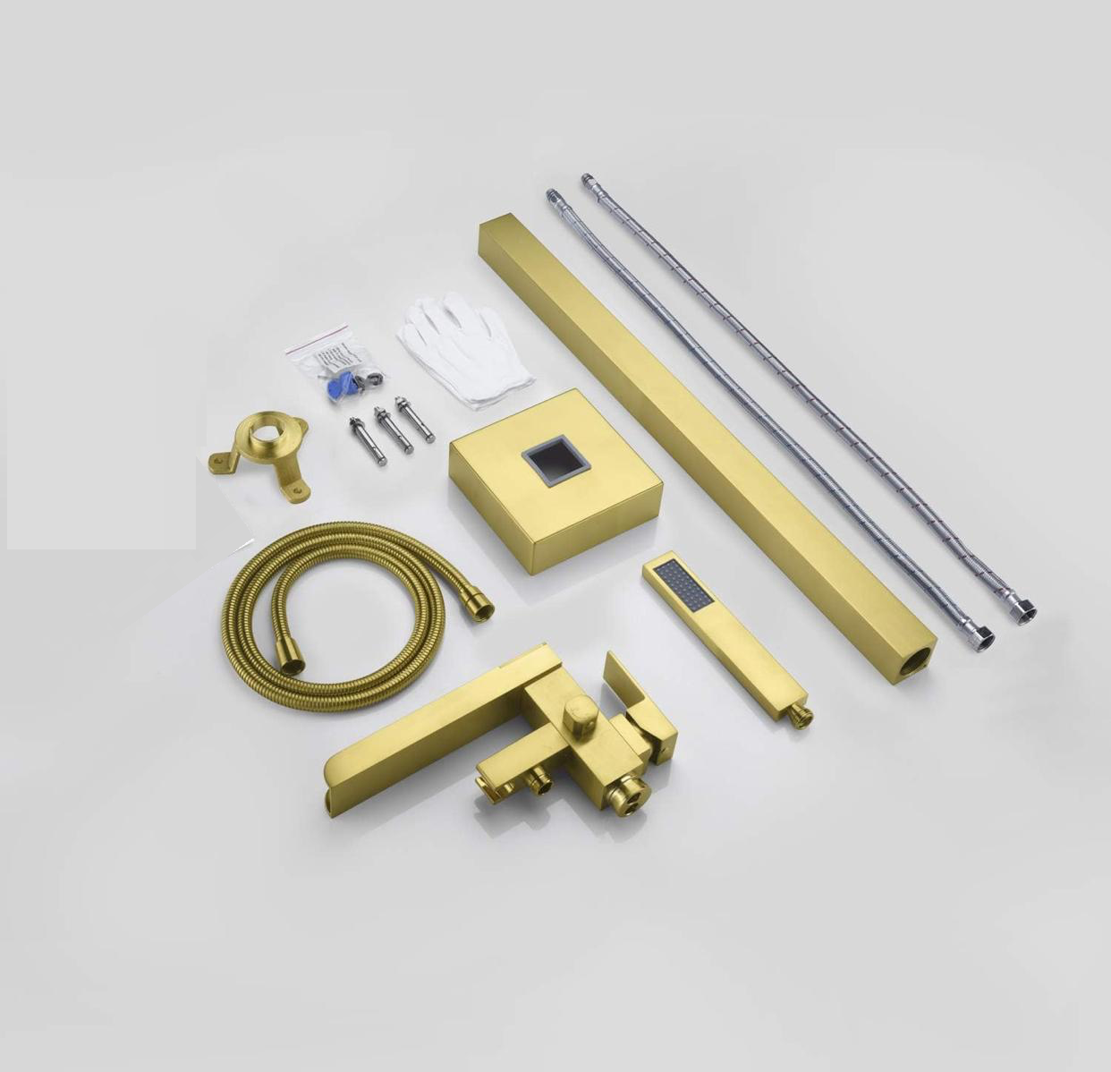 Tub Filler Waterfall Faucet Single Handle Floor Mount With Rough-In And Handheld Brushed gold