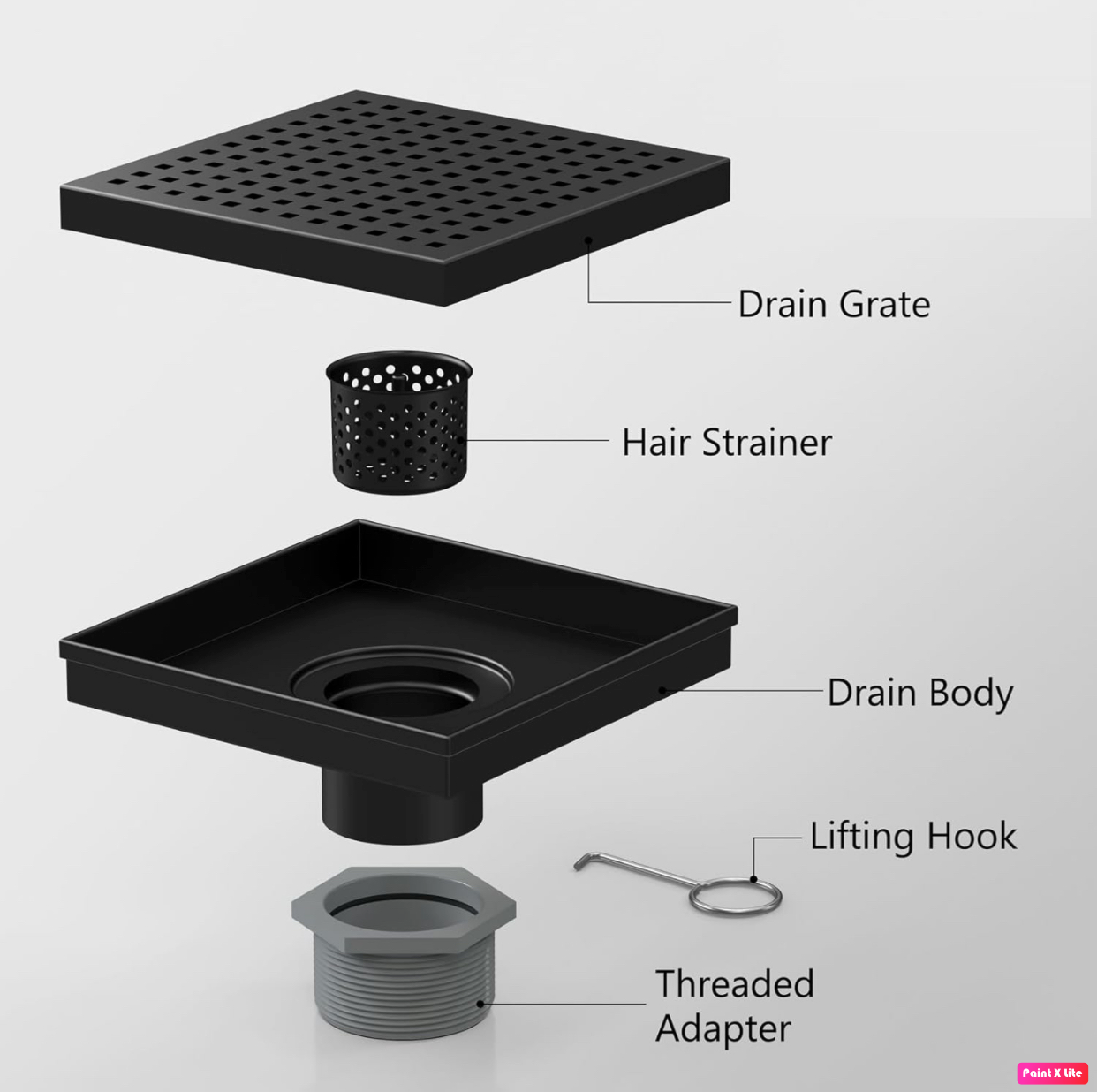 MAX Faucets | 4-Inch Matte Black Square Shower Drain – Modern, High-Performance Drainage Solution