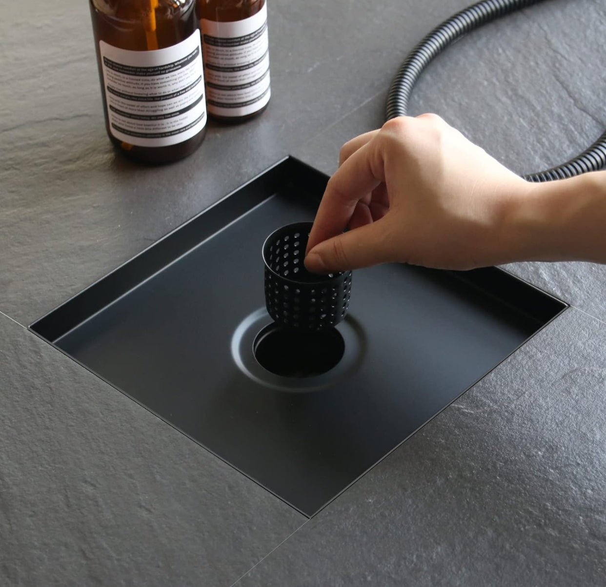 MAX Faucets | 4-Inch Matte Black Square Shower Drain – Modern, High-Performance Drainage Solution