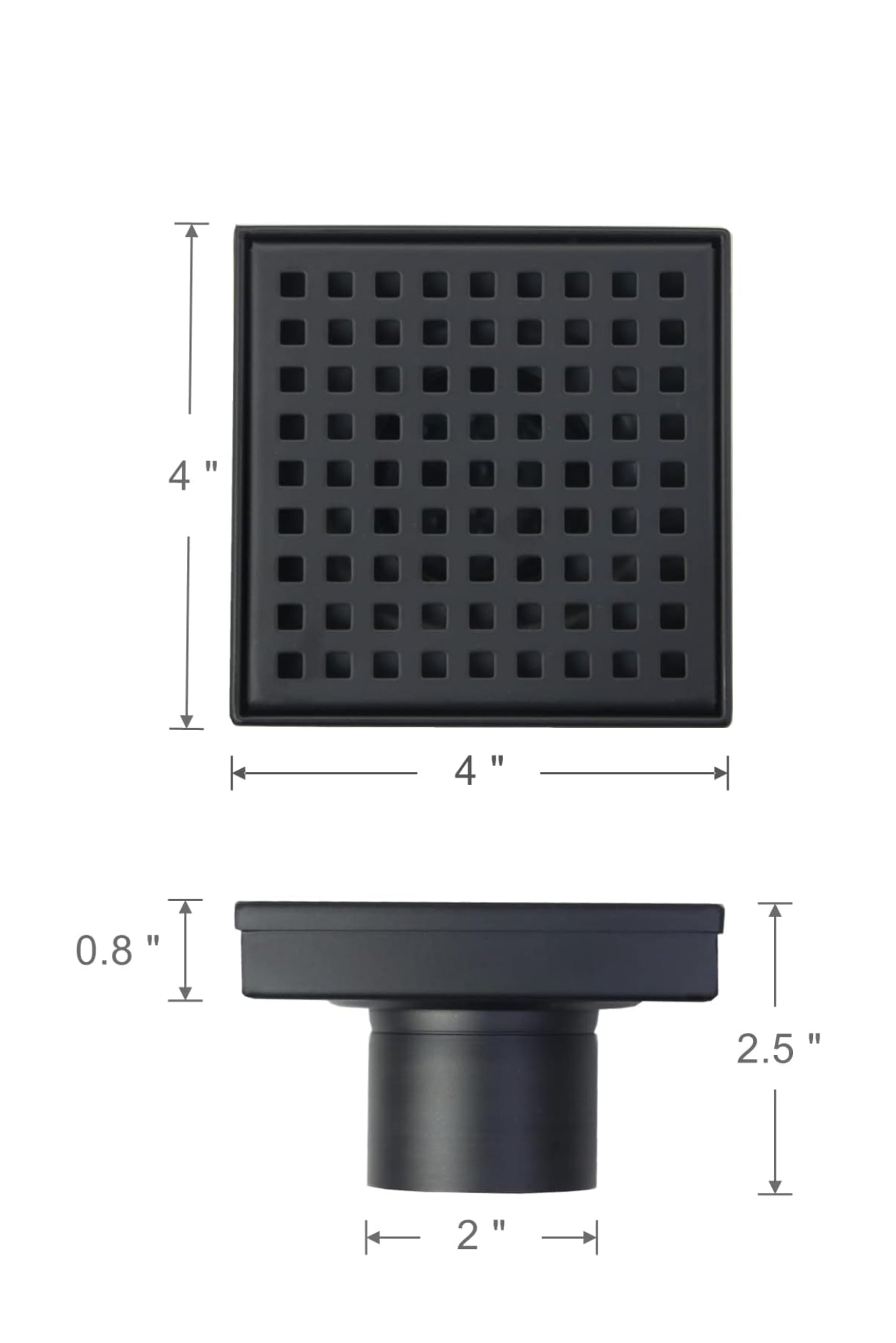 MAX Faucets | 4-Inch Matte Black Square Shower Drain – Modern, High-Performance Drainage Solution