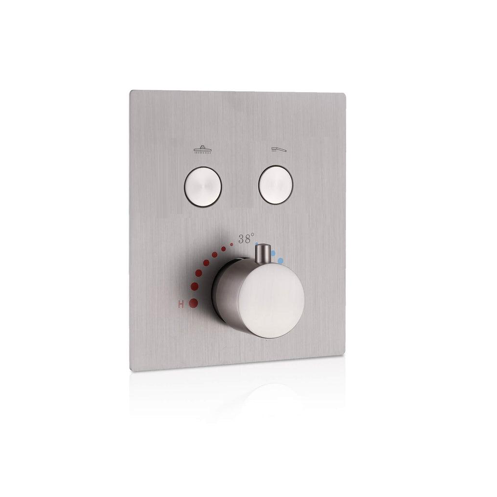 MAX Faucets Thermostatic Shower Valve Cover Plate with Two Push Buttons and Temperature Control Knob – Brushed Nickel Finish