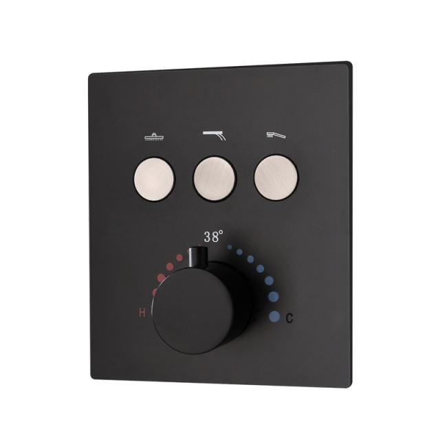 MAX Faucets Thermostatic Shower Valve Cover Plate with Three Push Buttons and Temperature Control Knob – Matte Black (Replacement Part)