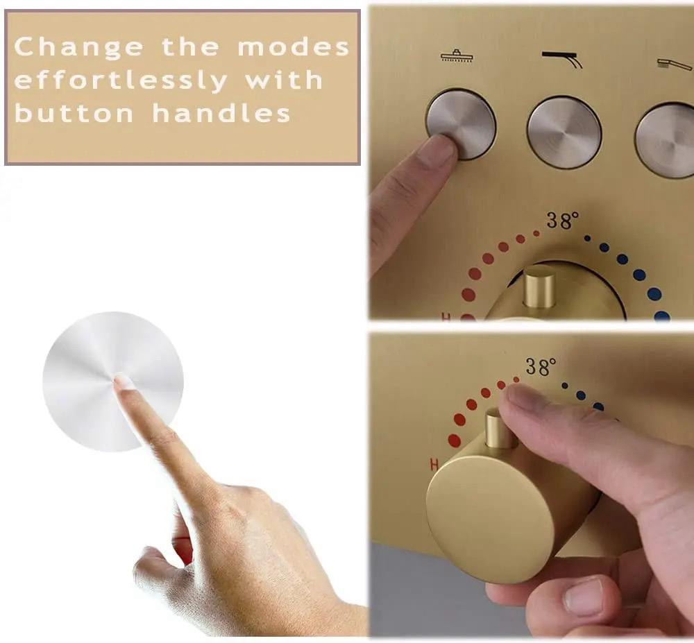 Ceiling Thermostatic Shower System Three Functions With Hand-Held Slide Bar and Pressure Balance Valve Brushed Gold Finish