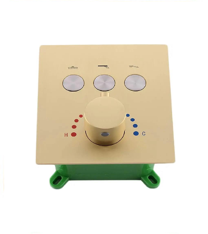Pressure Balance Thermostatic Shower Valve With Push Buttons Three Functions Brushed Gold