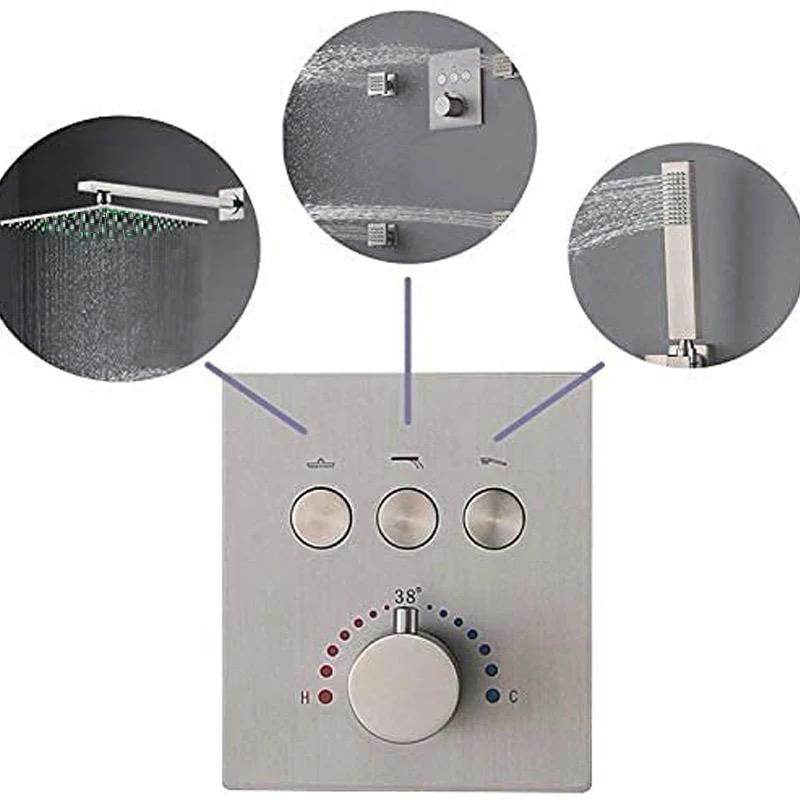 Pressure Balance Thermostatic Shower Valve With Push Buttons Three Functions Brushed Nickel