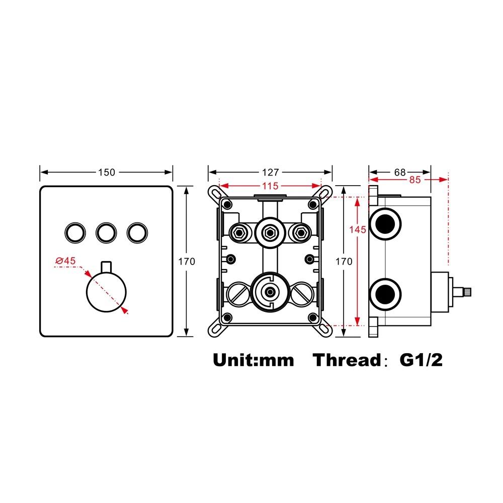 Pressure Balance Thermostatic Shower Valve With Push Buttons Three Functions Chrome Finish