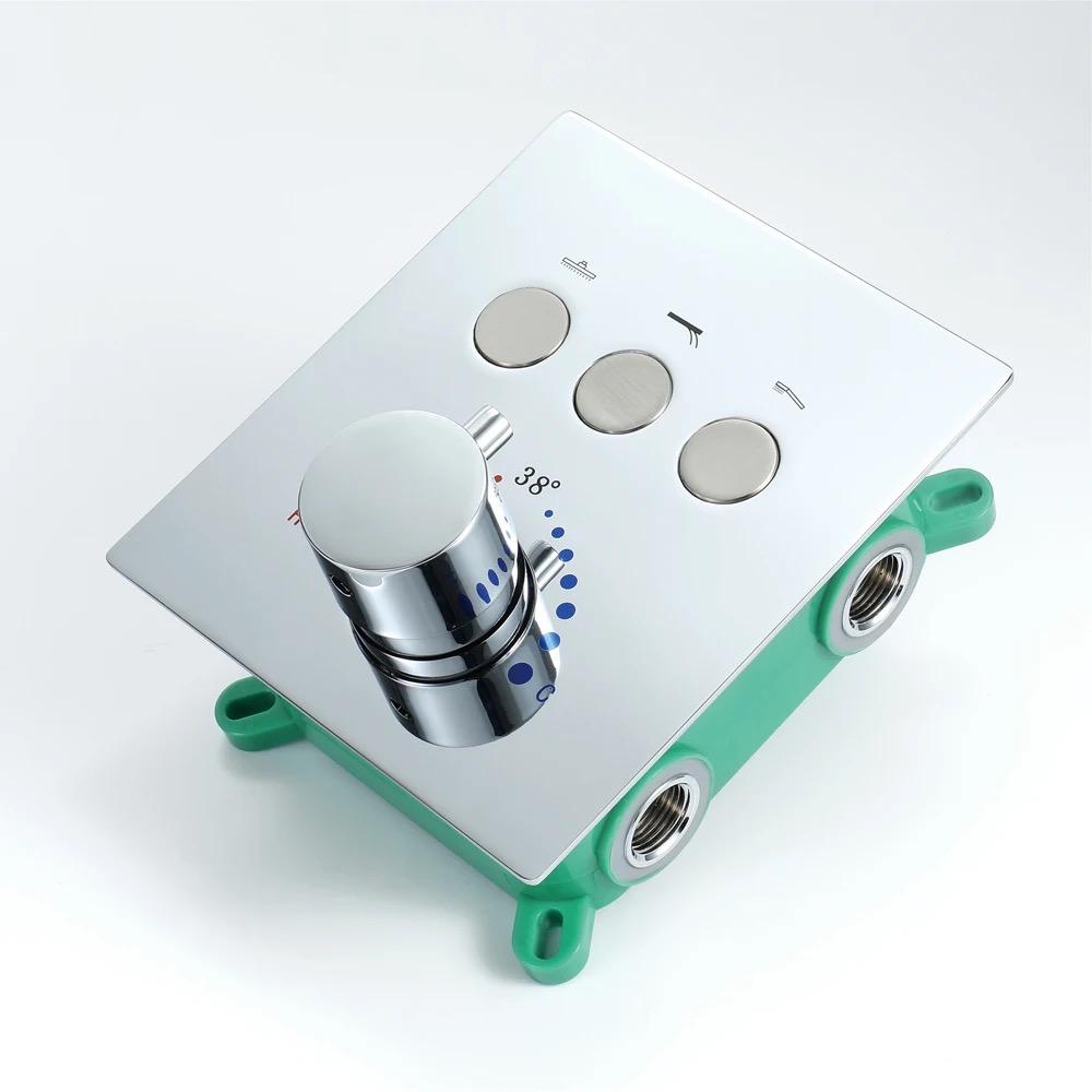 Thermostatic Shower System Set Three Functions With Push Buttons And Pressure Balance Valve Chrome Finish