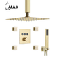 Ceiling Thermostatic Shower System Three Function Handheld With 4 Body Jets and Valve Brushed Gold Finish