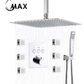 Ceiling Thermostatic Shower System Three Function Handheld With 6 Body Jets and Valve Chrome Finish