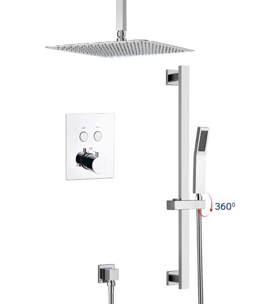 Ceiling Thermostatic Shower System Two Functions With Hand-Held Slide Bar and Pressure-Balance Valve Chrome