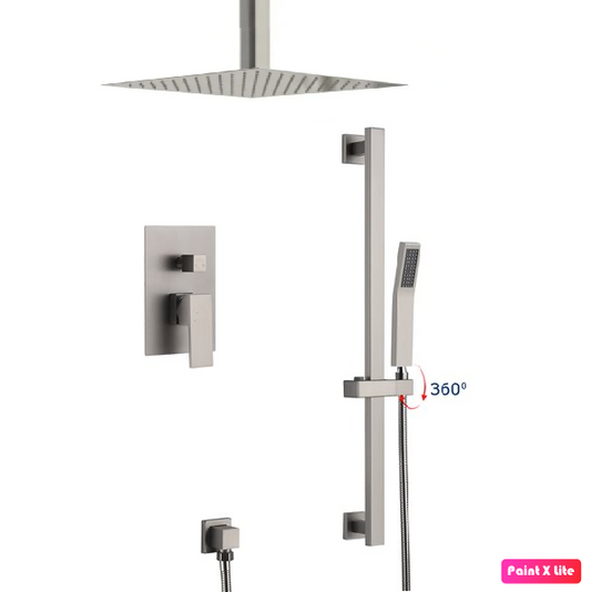 Ceiling Shower System Two Functions With Hand-Held Slide Bar and Pressure Balance Valve Brushed Nickel