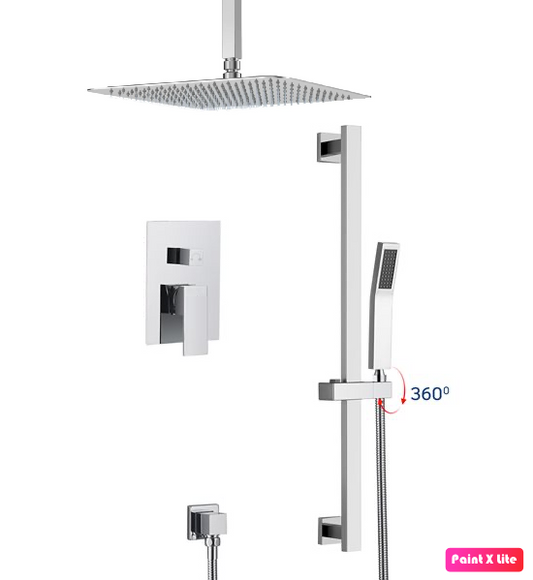 Ceiling Shower System Two Functions Hand-Held Slide Bar With Pressure Balance Valve Chrome Finish