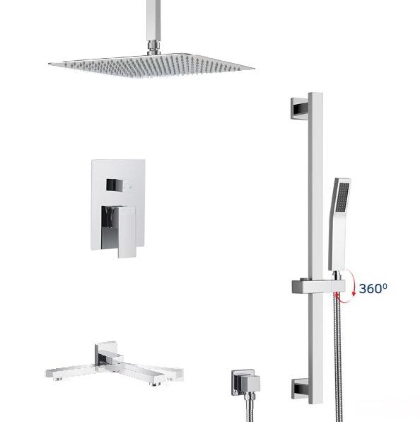 Ceiling Shower System Three Functions With Hand-Held Slide Bar and Pressure Balance Valve Chrome Finish