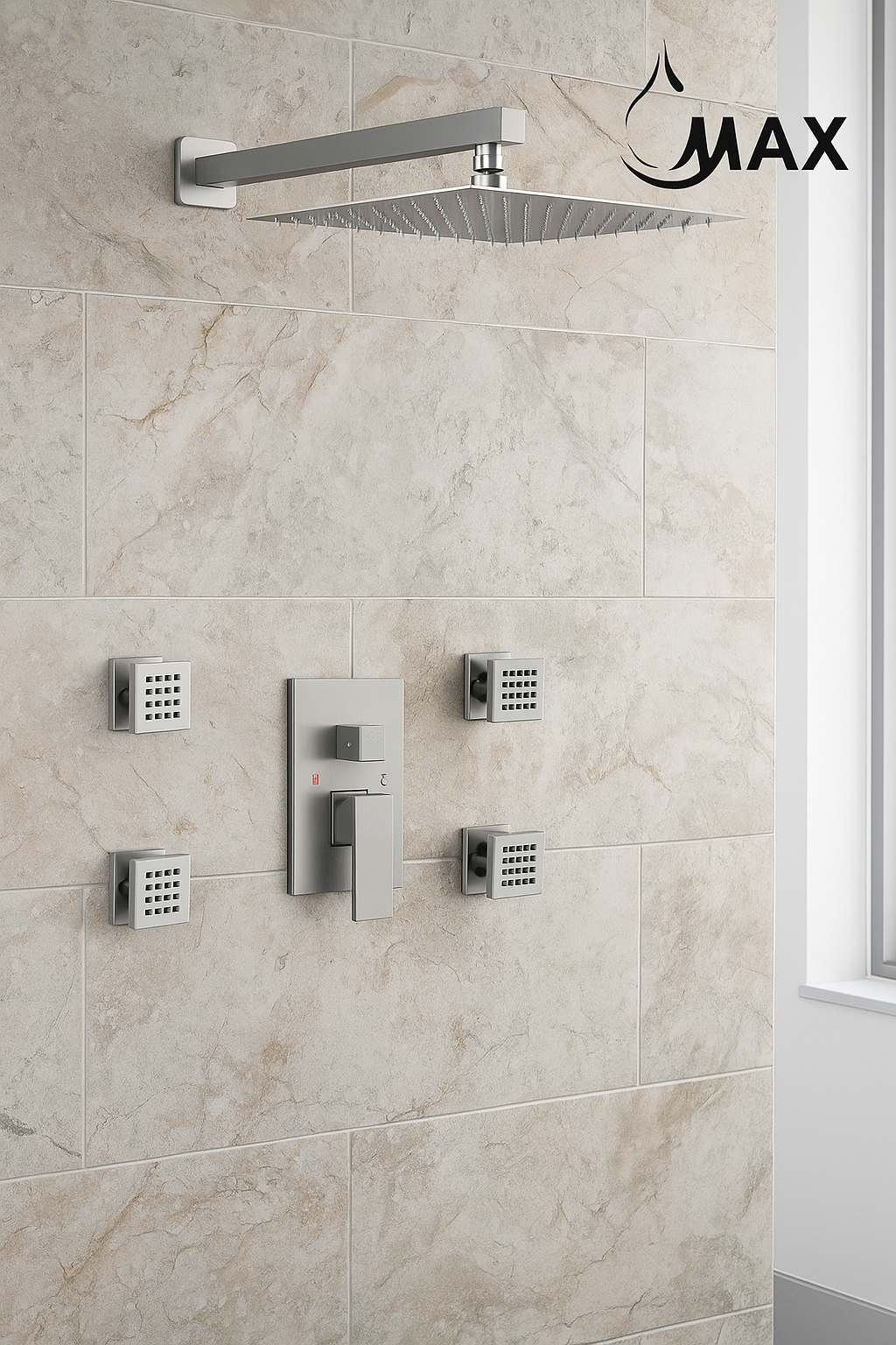 Wall Shower System Set Two Functions With 4 Body Jets Brushed Nickel Finish