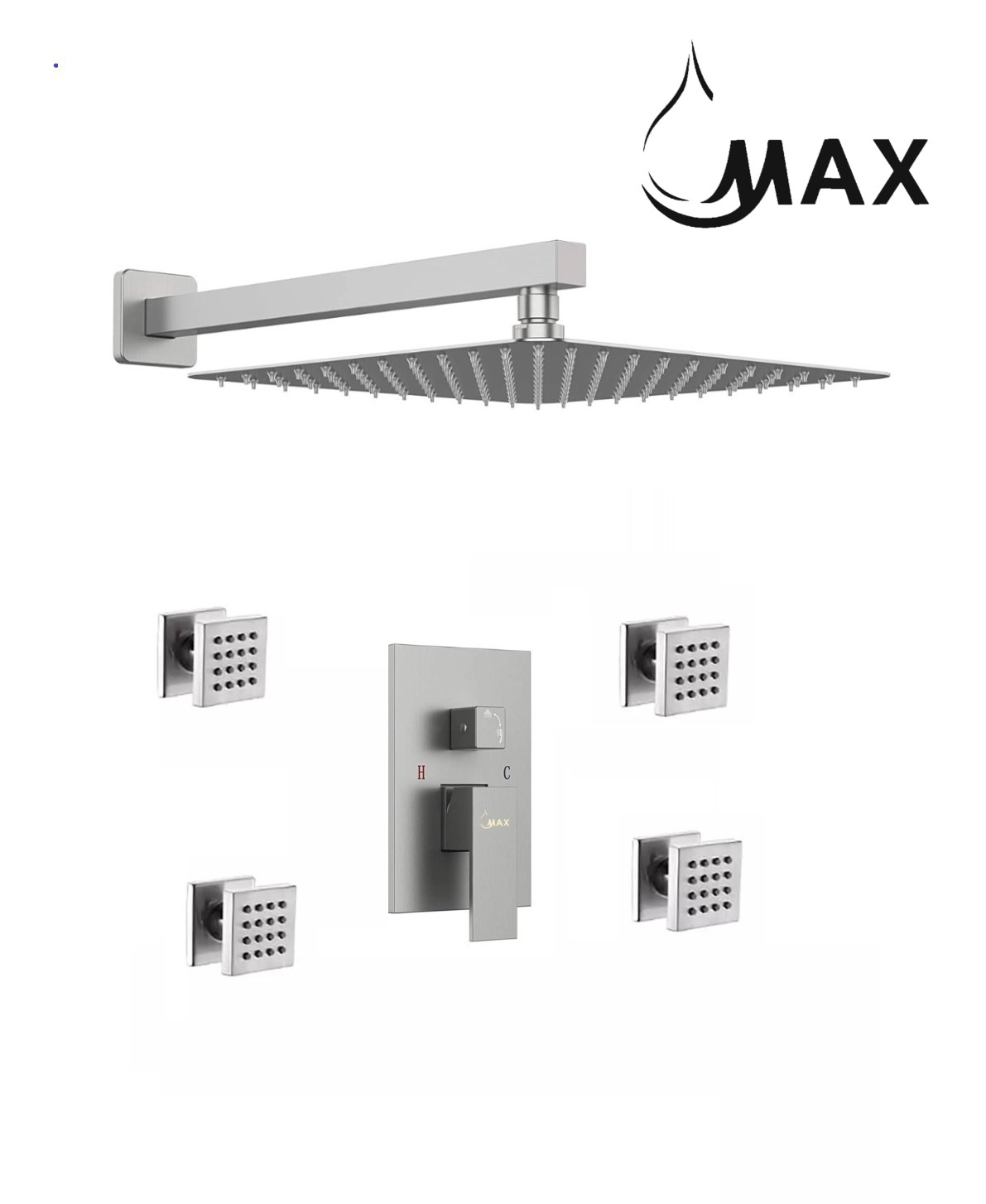 Wall Shower System Set Two Functions With 4 Body Jets Brushed Nickel Finish