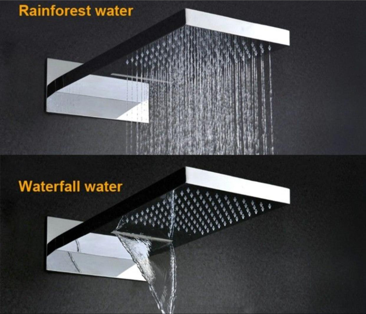 MAX Faucets | 3-Function Thermostatic Shower System with Push Buttons – Waterfall & Rainfall Showerhead, Slide Bar & Adjustable Handheld (Chrome)