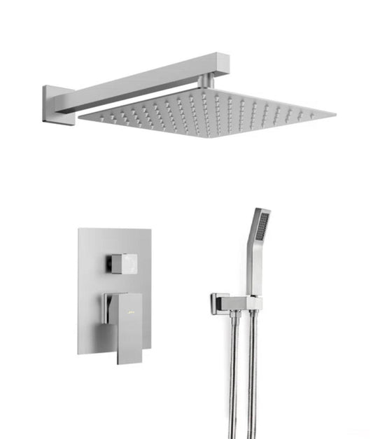 Square Shower System Two Functions With Pressure-Balance Valve In Brushed Nickel Finish