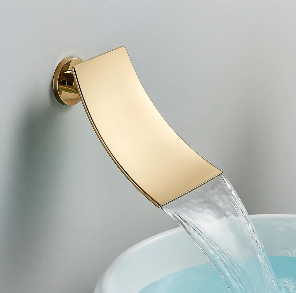 Waterfall Spout Shower System Set – Three Functions with Pressure Balance Valve | Brushed Gold Finish