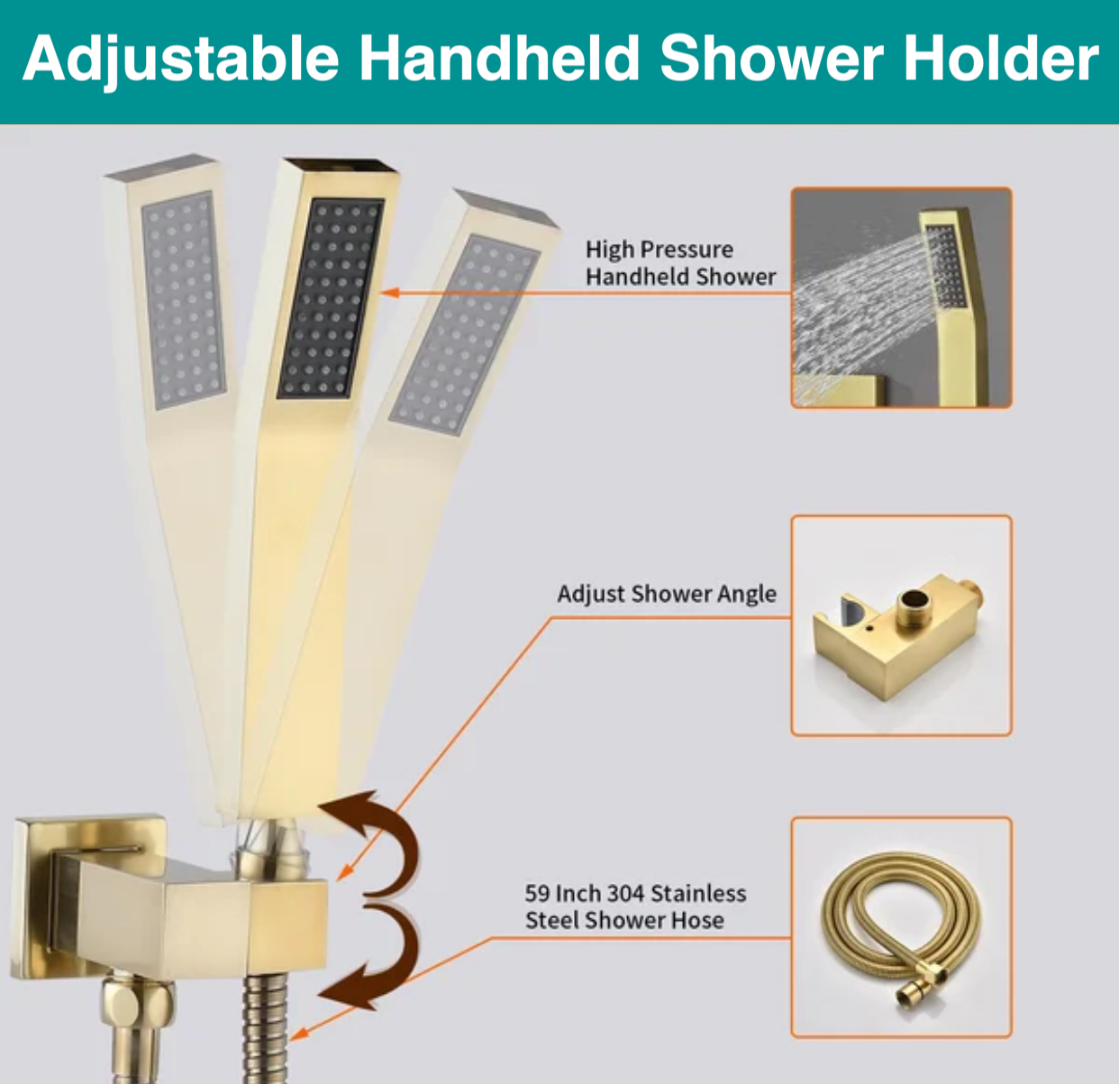 Thermostatic Shower System Set Two Functions With Push-Buttons and Pressure balance Valve Brushed Gold Finish