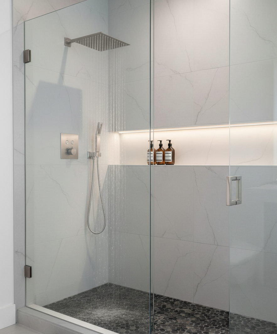 MAX Faucets | Thermostatic Shower System Set Two Functions With Pressure Balance Valve Brushed Nickel Finish