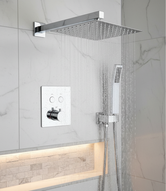Thermostatic Shower System Set Two Functions With Push-buttons Pressure Balance Valve Chrome Finish