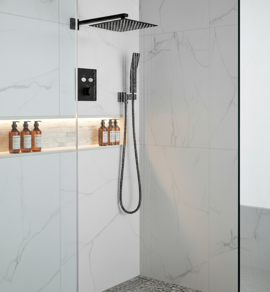 Thermostatic Shower System Two Functions With Push-buttons Pressure-Balance Valve Matte Black Finish