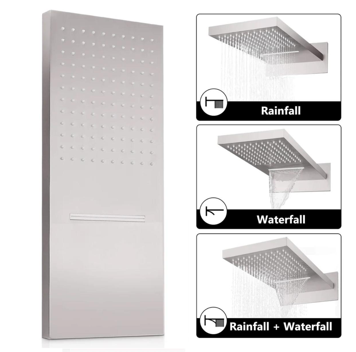 MAX Faucets 22" High-Pressure Shower Head – 2-Function Square Design, Brushed Nickel Finish