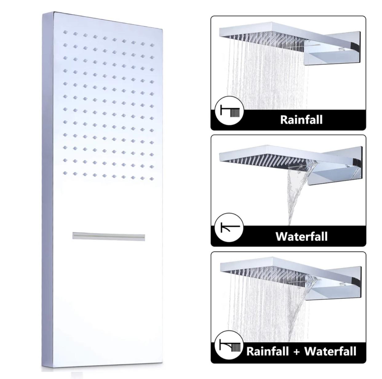 Thermostatic Shower System Set – Waterfall & Rainfall Showerhead, Three Functions with Pressure Balance Valve (Chrome) | MAX Faucets