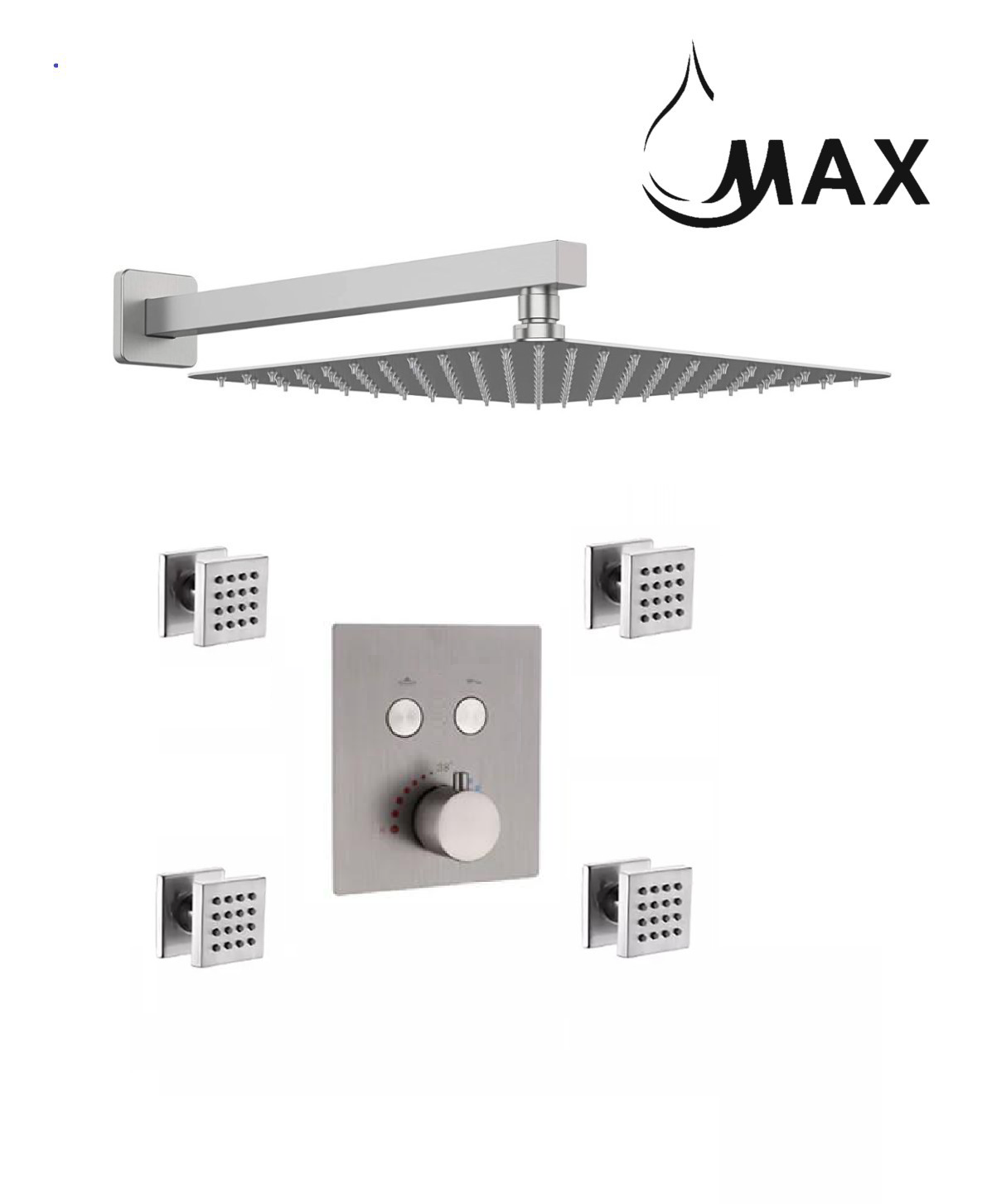 Thermostatic Shower System Two Function With 4 Body Jets and Valve Brushed Nickel Finish