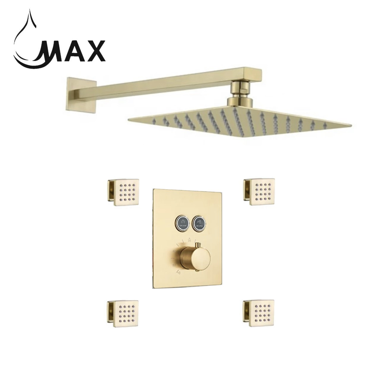 Thermostatic Shower System Two Function With 4 Body Jets and Valve Brushed Gold Finish