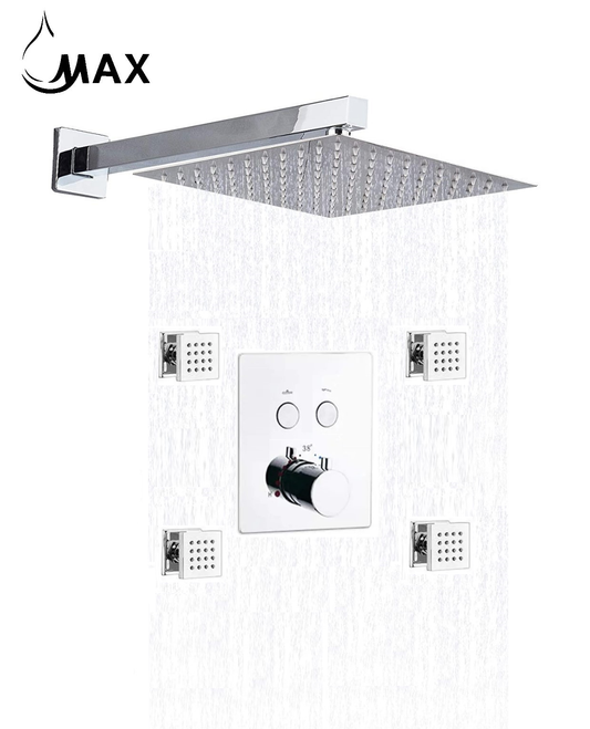 Wall Thermostatic Shower System Two Function With 4 Body Jets and Valve Chrome Finish