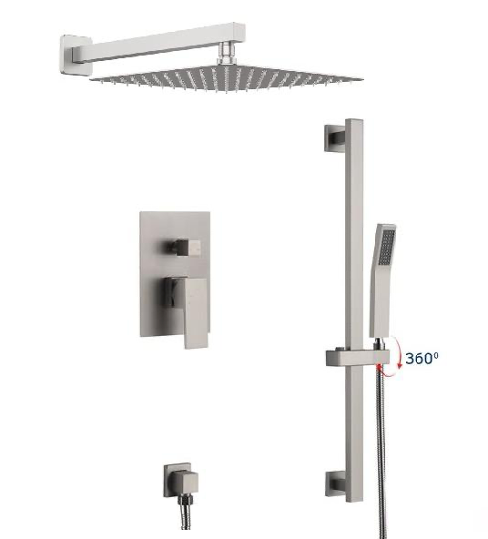 Shower System Two Functions With Hand-Held Slide Bar and Pressure Balance Valve Brushed Nickel