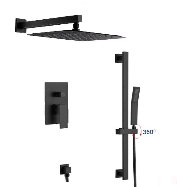 Shower System Two Functions Hand-Held Slide Bar With Pressure Balance Valve Matte Black Finish