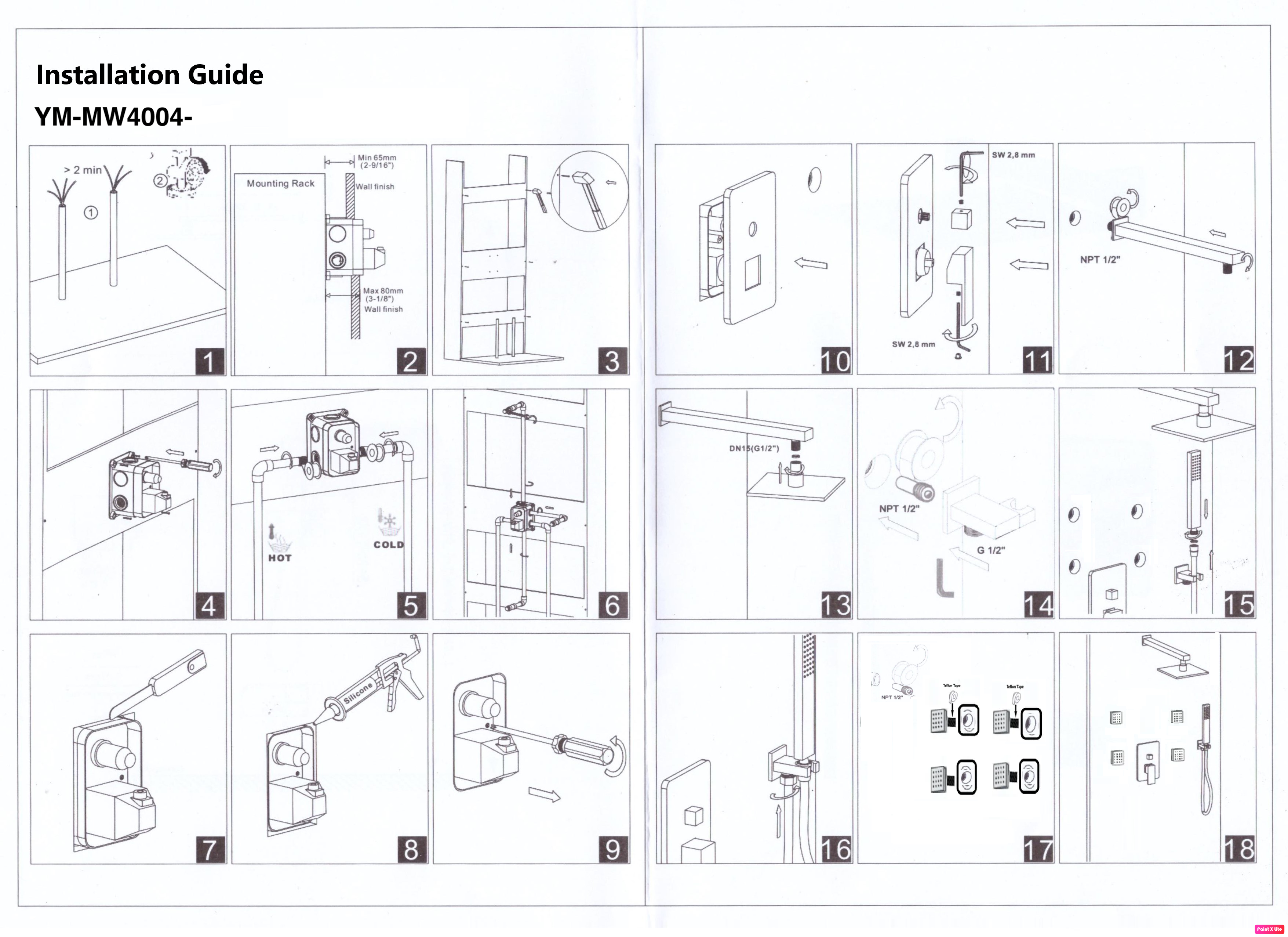 MAX Faucets | Wall-Mounted Shower System Set – 3 Functions with 4 Body Jets and Handheld Pressure Balance Valve, Chrome Finish