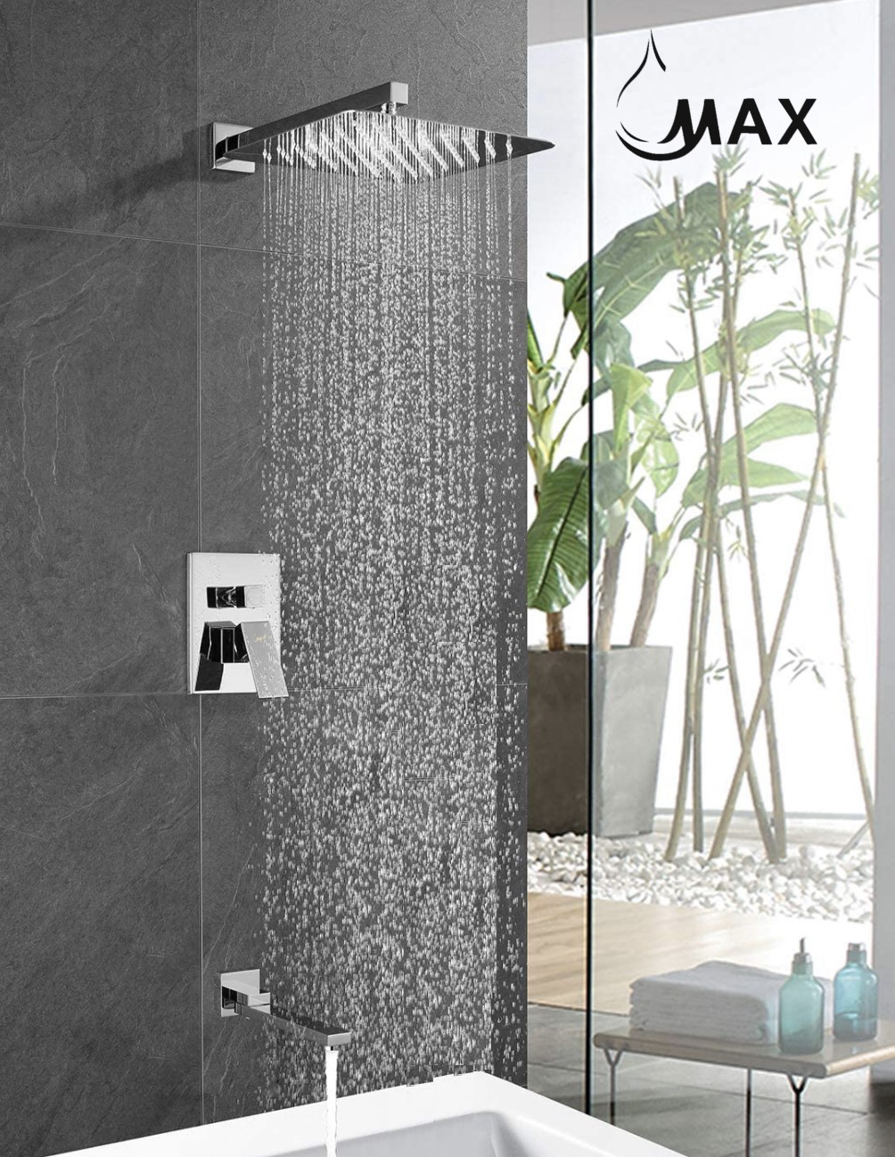 Bathtub-Shower System Two Function Swirling Spout With Pressure-Balance Valve Chrome Finish Square Design
