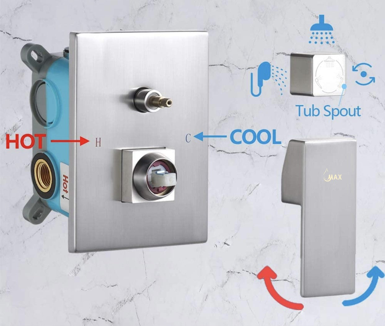 Pressure Balance Shower Valve Two Functions Brushed Nickel