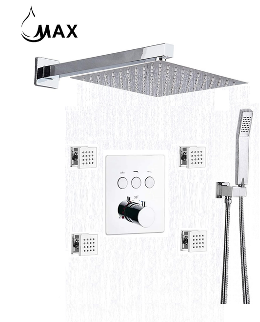 Thermostatic Shower System Three Function Handheld With 4 Body Jets and Valve Chrome Finish