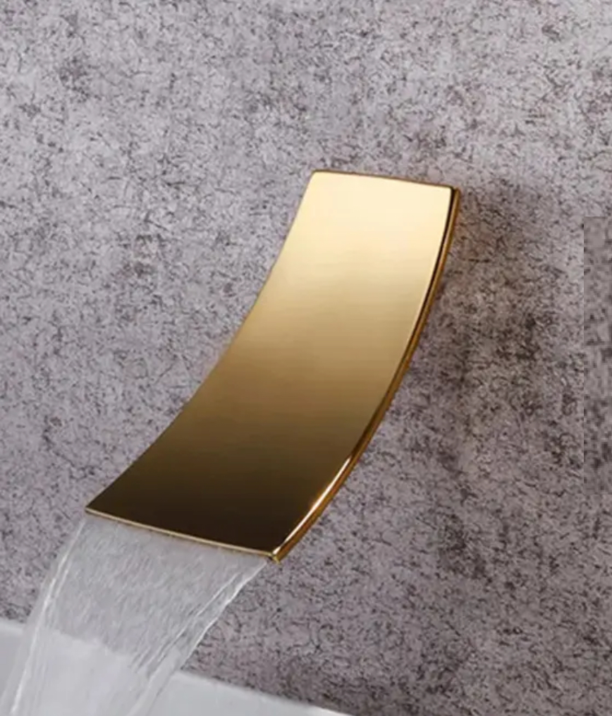 Waterfall Tub Filler Spout | Wall Mounted | Brushed Gold Finish