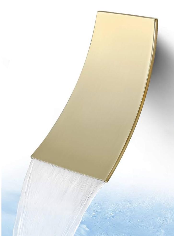 Waterfall Tub Filler Spout | Wall Mounted | Brushed Gold Finish