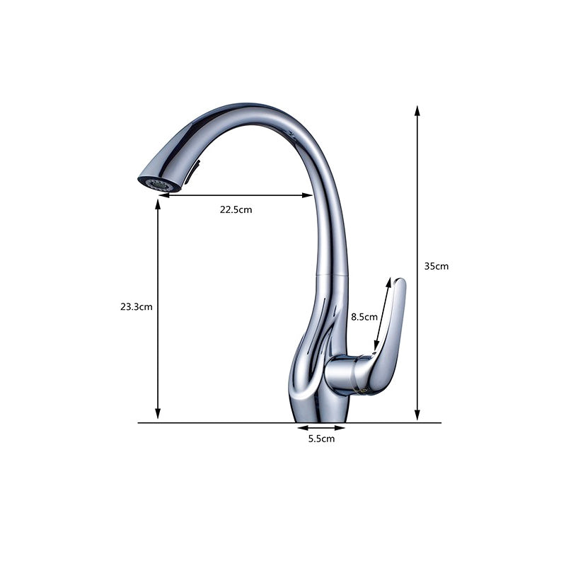 Gooseneck Kitchen Faucet Pull-Out Single Handle 14" Chrome Finish