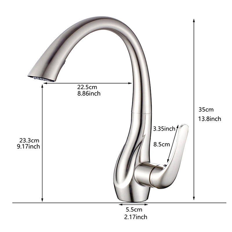 Gooseneck Kitchen Faucet Single Handle Pull-Out 14" Brushed Nickel Finish