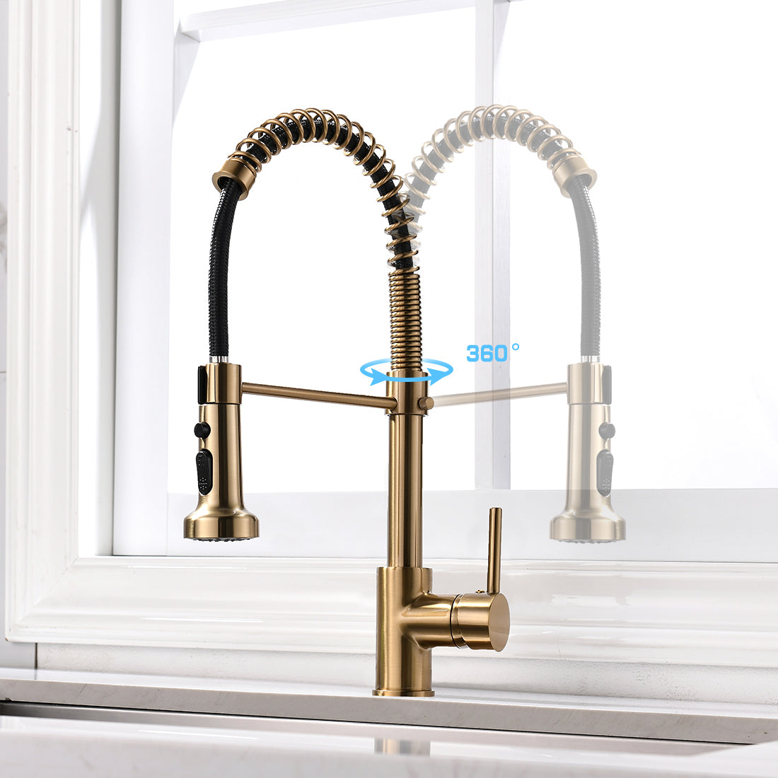 MAX Faucets | Pull-Down Spiral Flexible Kitchen Faucet – 16.5" Brushed Gold Finish