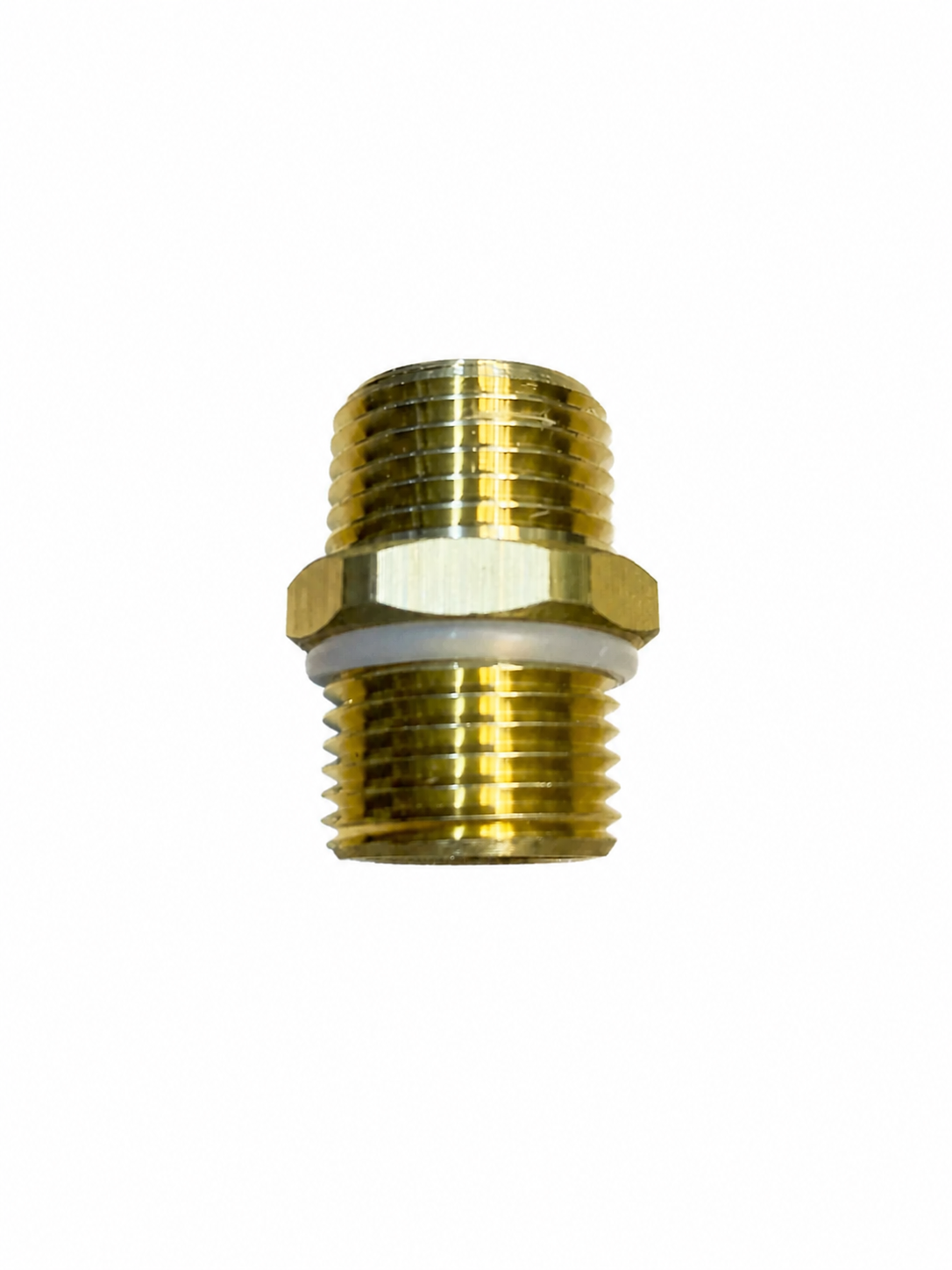 Brass pipe adapter 1/2 inch NPT male to G male thread extension fitting close-up by MAX Faucets