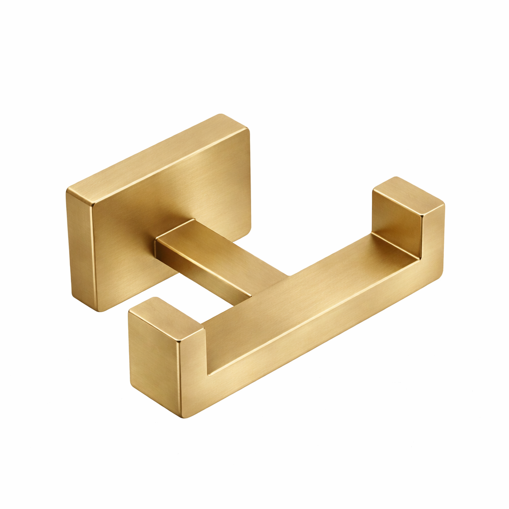 Brushed gold stainless steel double robe hook, wall-mounted bathroom hook by MAX Faucets for towels and robes