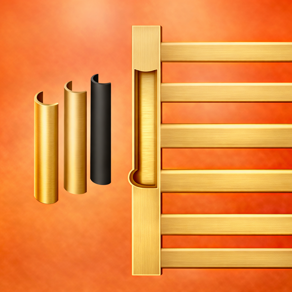 Brushed gold finish detail of electric towel warmer rack with premium texture