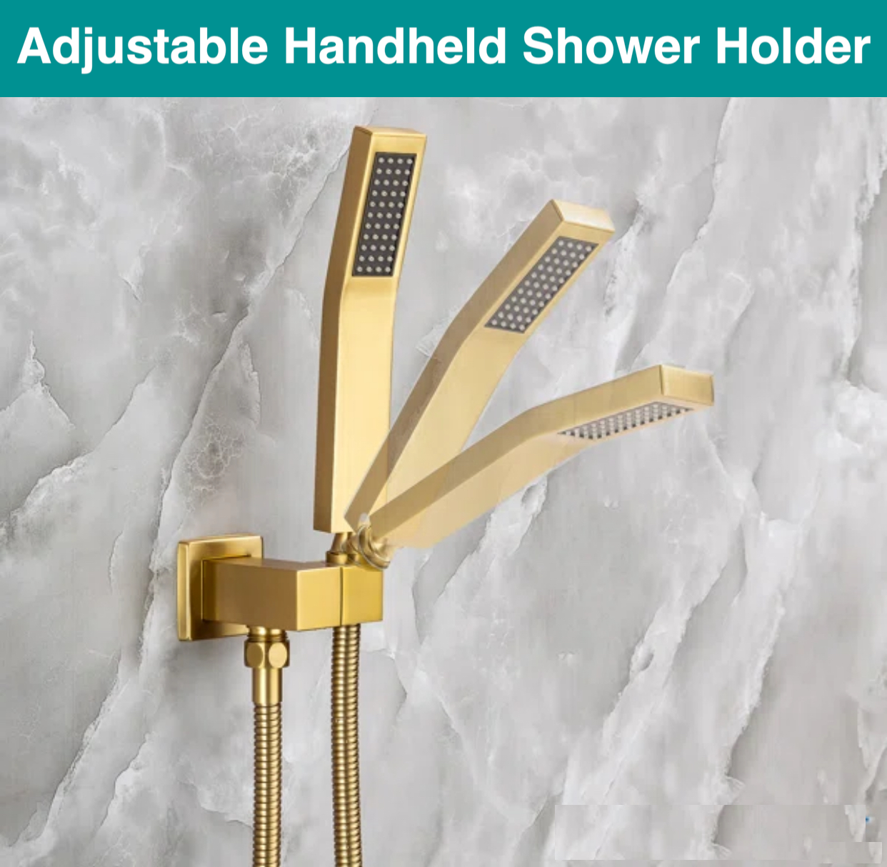 Brushed gold handheld shower with stainless steel hose included in LED shower system